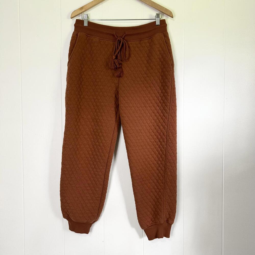Time & Tru Brown Quilted Drawstring Sweatpants Lounge Pants Women's Medium